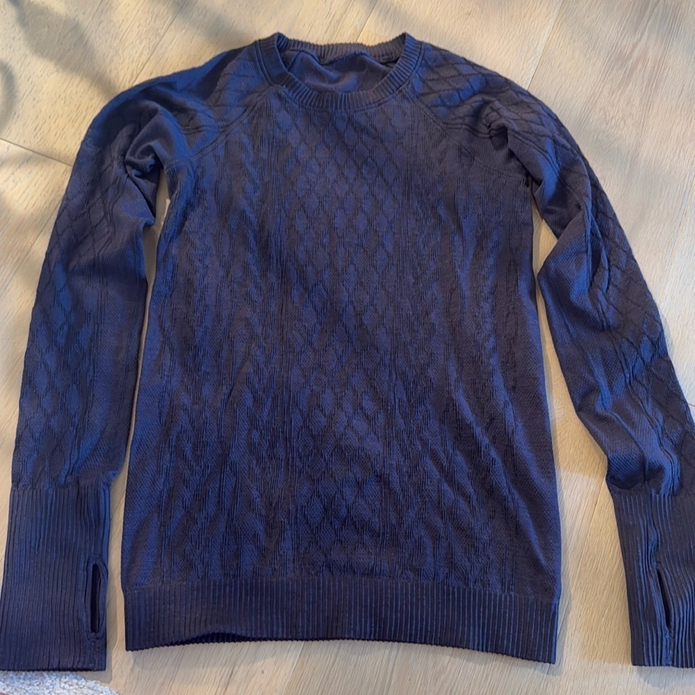 Lululemon Rest Less Pullover Navy Blue Textured Baselayer thumbholes long sleeve